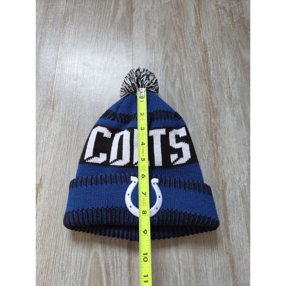 NFL Indianapolis Colts Blue Pom Cuffed Knit Beanie Hat Horseshoe Youth OSFM EUC